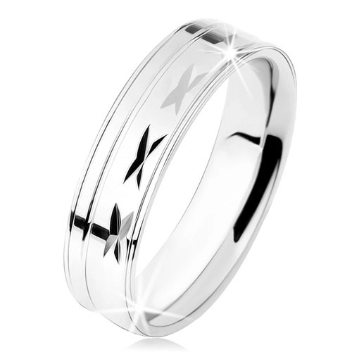Prsten ze stříbra 925, lesklý povrch se zářezy, tenké linie - Velikost: 59