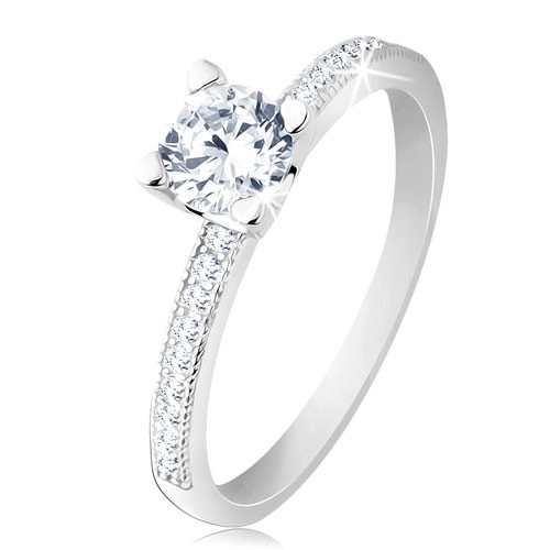 Zásnubní prsten, stříbro 925, plochá ramena, čirý kulatý zirkon - Velikost: 60
