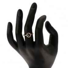 Zlatý prsten 585 - srpek měsíce zdobený čirými zirkonky, modrý topas