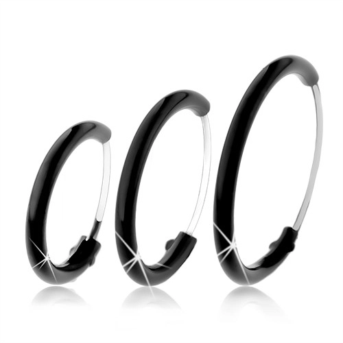 Levně Kruhové náušnice ze stříbra 925 pokryté černou glazurou, různé velikosti - Průměr: 10 mm