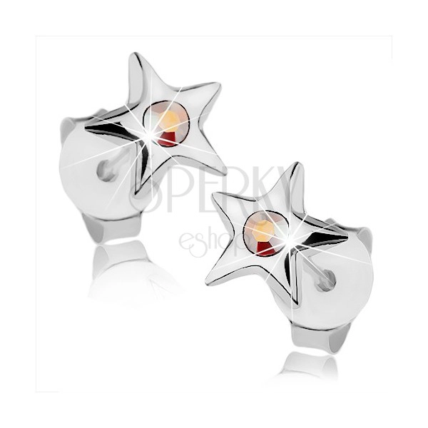 Stříbrné náušnice 925, lesklá hvězdička s duhovým krystalem Swarovski