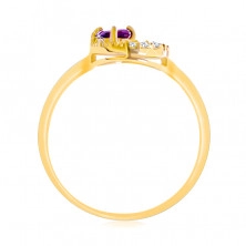 Zlatý prsten 585 - tenký zirkonový půlměsíc, ametyst ve fialovém odstínu