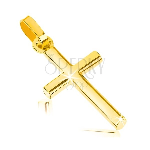 Přívěsek ze žlutého 9K zlata - malý latinský křížek, hladký lesklý povrch