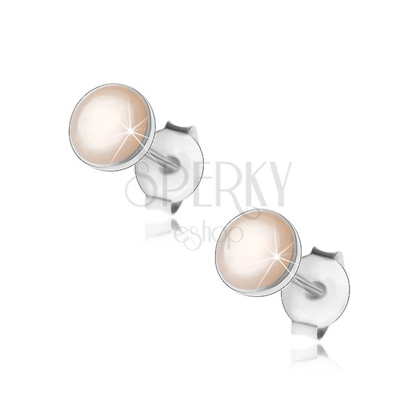 Stříbrné 925 náušnice, bílý perleťový kruh v lesklé objímce, puzetky