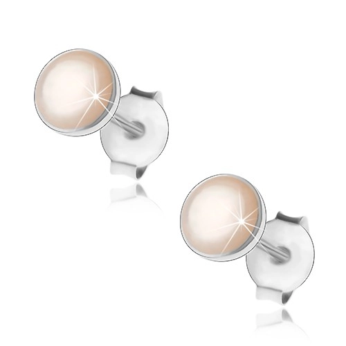 Levně Stříbrné 925 náušnice, bílý perleťový kruh v lesklé objímce, puzetky