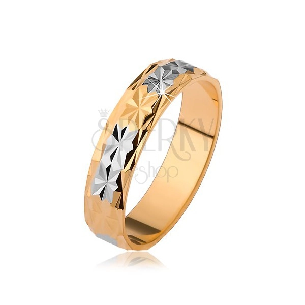 Lesklý prsten s diamantovým vzorem, zlatý a stříbrný odstín