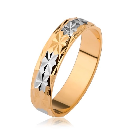 Lesklý prsten s diamantovým vzorem, zlatý a stříbrný odstín - Velikost: 59