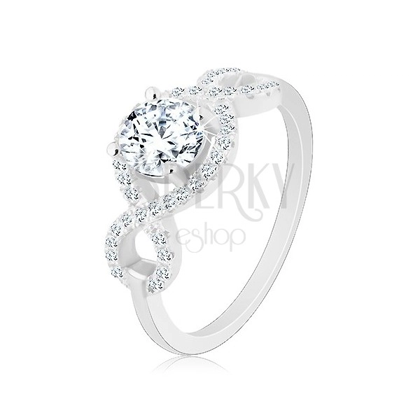 Zásnubní prsten, stříbro 925, zirkonové vlnky, kulatý broušený zirkon