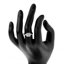 Zásnubní prsten ze stříbra 925, třpytivý čtverec, malé trojúhelníky