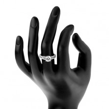 Zásnubní prsten ze stříbra 925, rozdvojená ramena, kulatý čirý zirkon