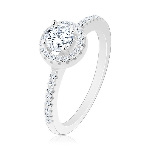 Zásnubní prsten, stříbro 925, kulatý čirý zirkon s blýskavou konturou - Velikost: 50