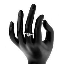 Zásnubní prsten, stříbro 925, kulatý čirý zirkon s blýskavou konturou