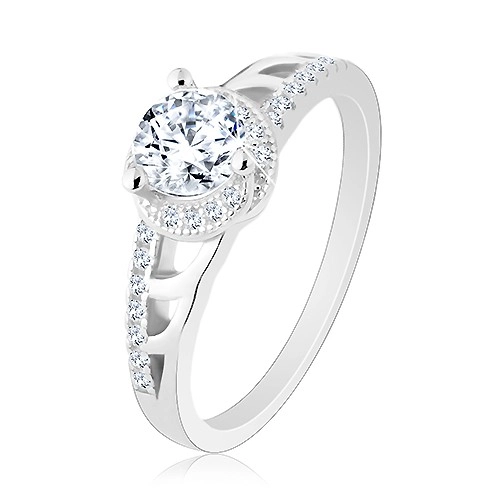 Zásnubní prsten, stříbro 925, třpytivá ramena s výřezy, kulatý zirkon - Velikost: 50
