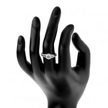 Zásnubní prsten, stříbro 925, třpytivá ramena s výřezy, kulatý zirkon