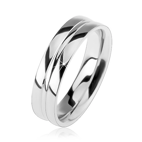 Stříbrný prsten 925, lesklý hladký povrch, dva tenké zářezy uprostřed - Velikost: 60