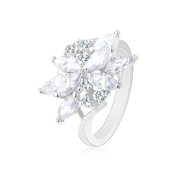 Třpytivý prsten ve stříbrném odstínu, květ - zirkonová zrníčka různé barvy