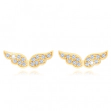 Zlaté náušnice 585 - třpytivá andělská křídla vykládaná čirými zirkonky