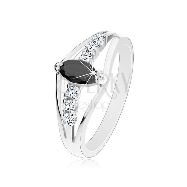 Třpytivý prsten ve stříbrném odstínu, čiré zirkonové linie, barevné zrnko
