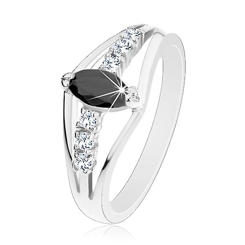Třpytivý prsten ve stříbrném odstínu, čiré zirkonové linie, barevné zrnko - Velikost: 50, Barva: Světle fialová