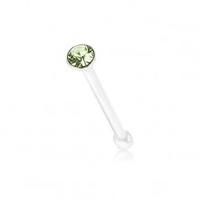 Rovný piercing ze stříbra 925, kulatý blýskavý zirkonek zelené barvy