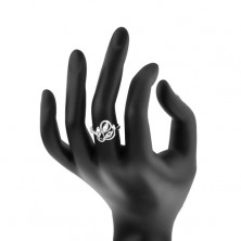Prsten s lesklými rameny, zvlněné propletené linie, zirkony čiré barvy