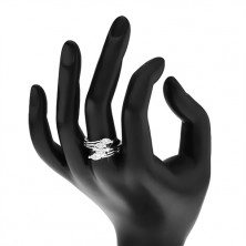 Prsten s rozvětvenými rameny, blýskavé zirkony čiré barvy