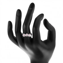 Prsten ve stříbrném odstínu, růžová a čirá zirkonová zrníčka