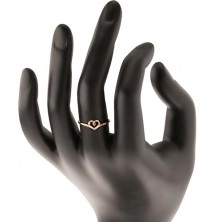 Zlatý prsten 585, kontura srdce s čirým zirkonkem, zdobená ramena