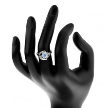 Třpytivý prsten, modro-čirý zirkonový kvítek, lesklé oblouky