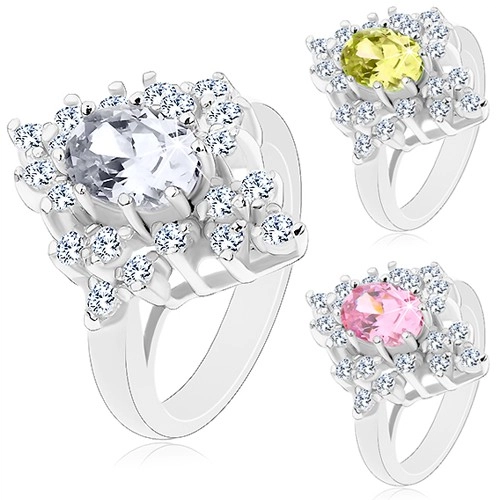 Prsten ve stříbrném odstínu, blýskavé zirkony s broušeným povrchem - Velikost: 55, Barva: Růžová