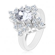 Prsten ve stříbrném odstínu, blýskavé zirkony s broušeným povrchem