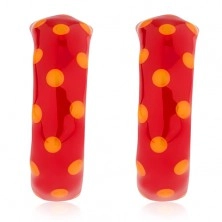 Kruhové stříbrné 925 náušnice, červená glazura s oranžovými puntíky, 14 mm