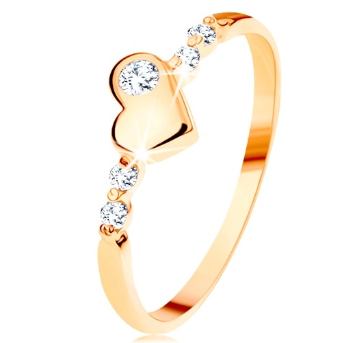 Zlatý prsten 585 - vypouklé nepravidelné srdíčko, blýskavé čiré zirkony - Velikost: 65