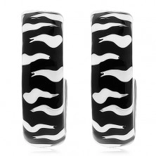 Černobílé kruhy, stříbrné 925 náušnice s glazovaným povrchem, 15 mm