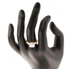 Luxusní zlatý prsten 585 - velký broušený zirkon v ozdobném kotlíku, zirkonové linie