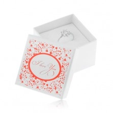 Lesklá bílá krabička na prsten, náušnice nebo přívěsek, červený potisk, nápis