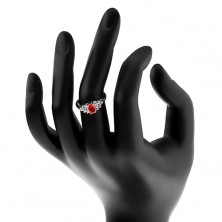 Lesklý prsten se zúženými rameny, broušený ovál, zirkonová obruba čiré barvy