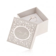 Krabička stříbrné barvy na prsten, náušnice nebo přívěsek, lesklý potisk, nápis