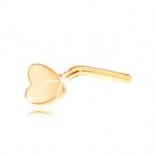 Piercing do nosu ve žlutém 14K zlatě - zahnutý, drobné ploché srdíčko