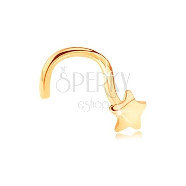 Zlatý zahnutý piercing do nosu 585 - lesklá pěticípá hvězdička
