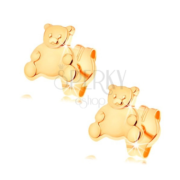 Zlaté náušnice 585 - roztomilý medvídek s lesklým hladkým bříškem
