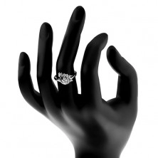 Třpytivý prsten se zahnutými rameny a s čirými zirkony, lesklé obloučky