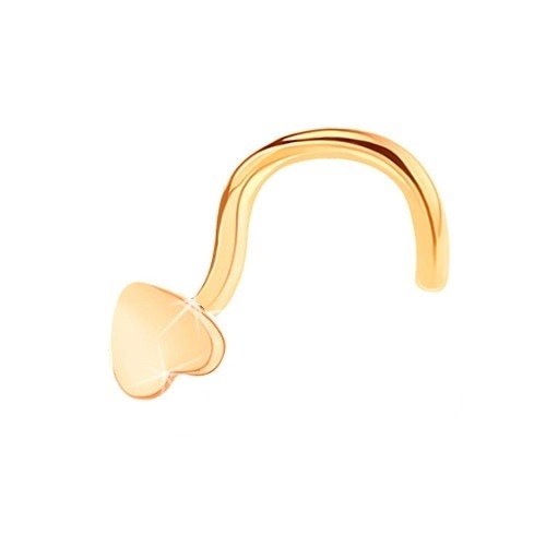 Piercing do nosu ze žlutého 14K zlata - malé lesklé ploché srdíčko