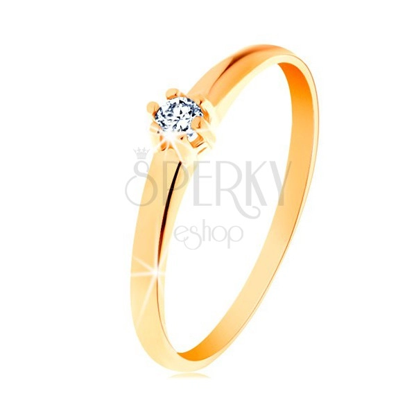 Zlatý prsten 585 - kulatý diamant čiré barvy v šesticípém kotlíku