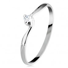 Zásnubní prsten v bílém 14K zlatě - čirý broušený diamant, úzká ramena