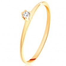 Prsten ve žlutém 14K zlatě - kulatý čirý diamant, tenká zkosená ramena