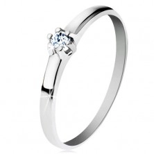 Prsten z bílého 14K zlata - lesklá hladká ramena, zářivý čirý diamant