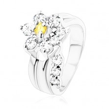 Zářivý prsten, oddělený zirkonový čirý stonek, kvítek ve žluté a čiré barvě