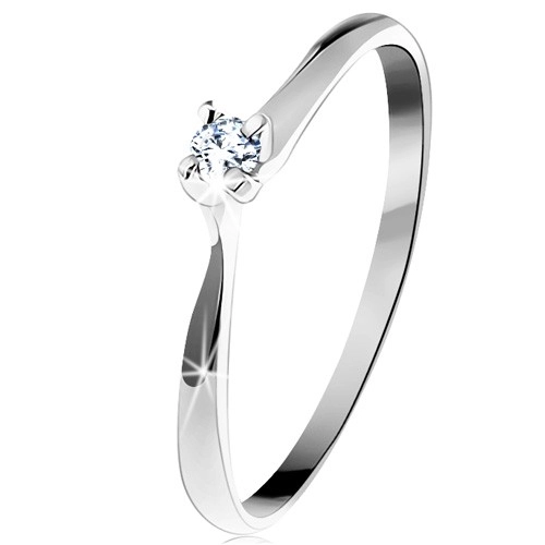 Zlatý prsten 585 - třpytivý čirý diamant v čtyřcípém kotlíku, bílé zlato - Velikost: 50