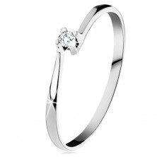 Prsten z bílého 14K zlata - třpytivý čirý diamant v lesklém kotlíku